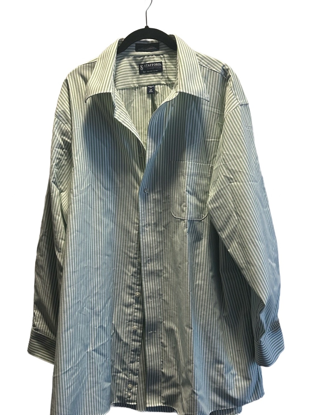 Stafford Light Green and White Striped Oxford Shirt